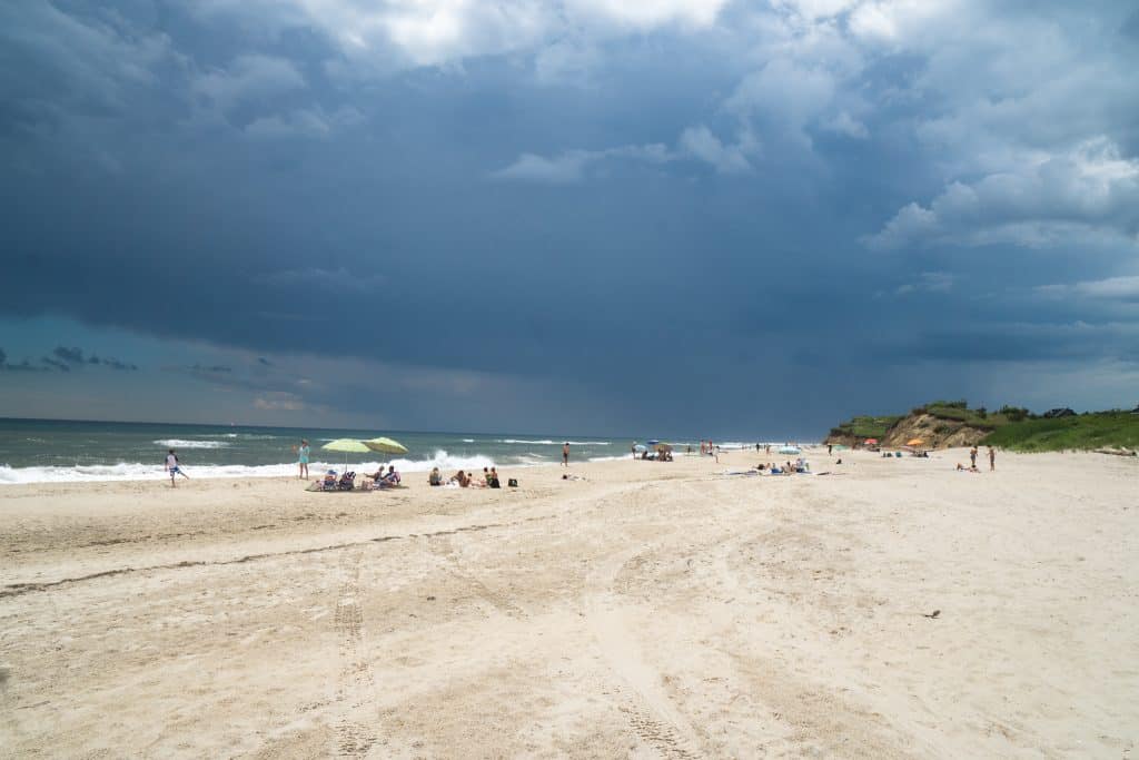 Ditch Plains Beach.  Dark clouds over the beach. 