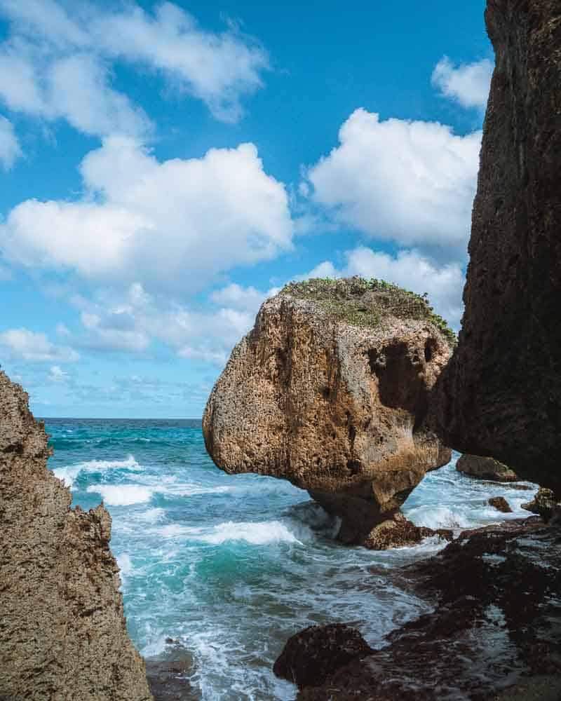 large mushroom rock in ocean in puerto rico