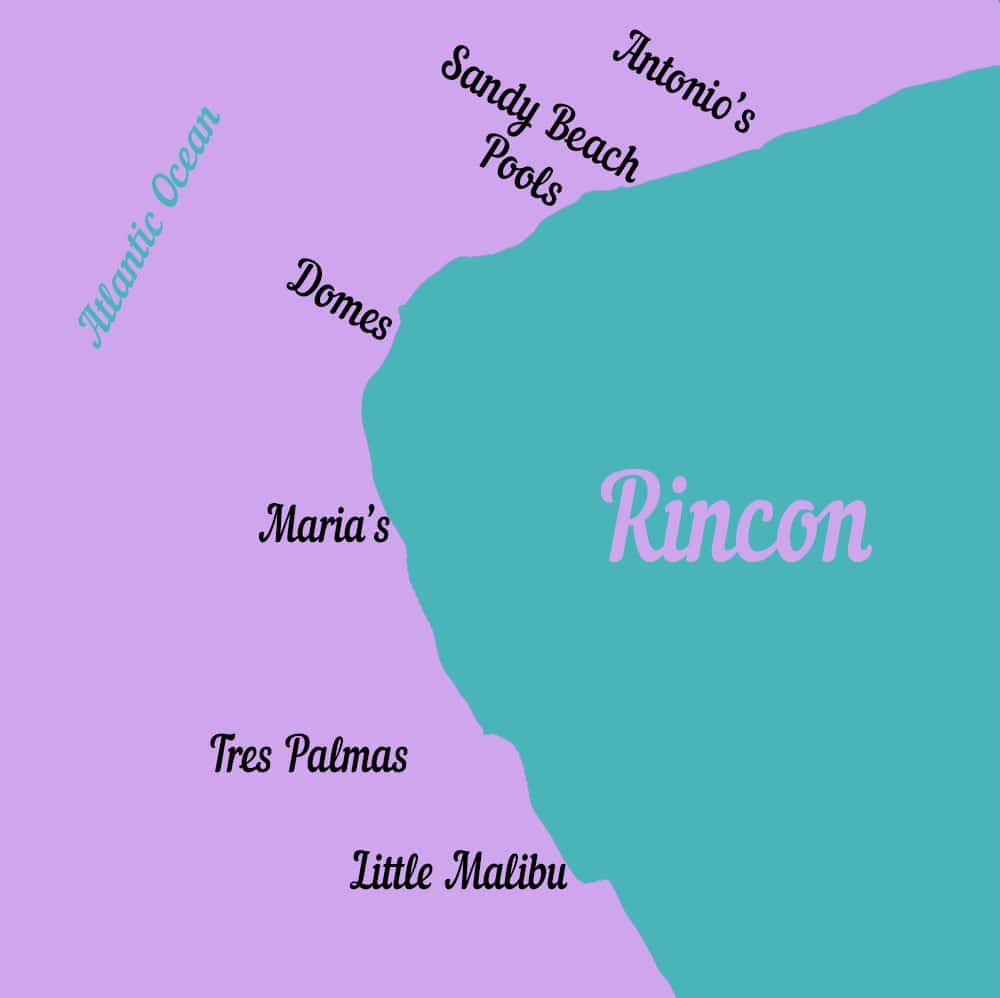 map of surf spots in rincon puerto rico